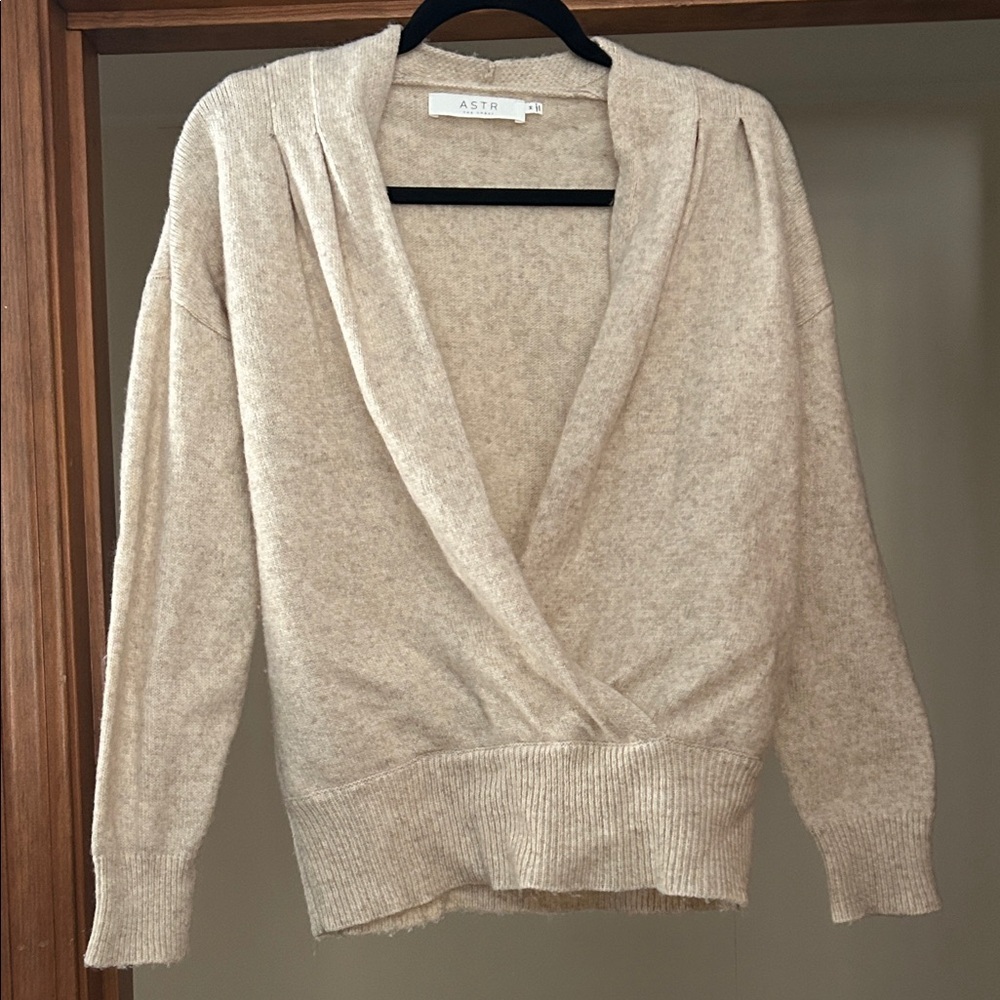 Astr Women's Beige V-Neck Sweater, medium